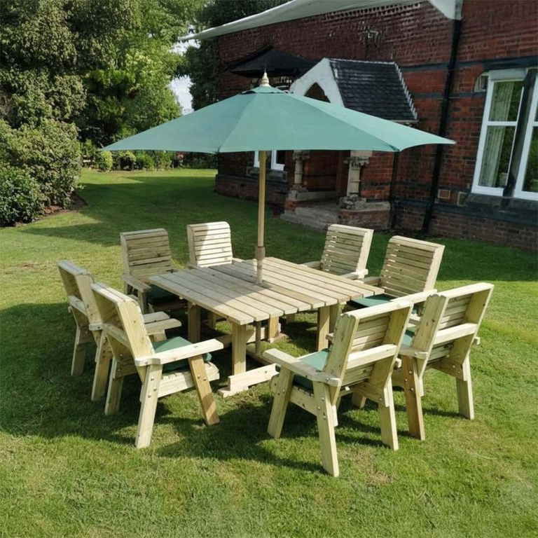 Churnet Valley Ergo Redwood Square Garden Table Set with 8 Chairs