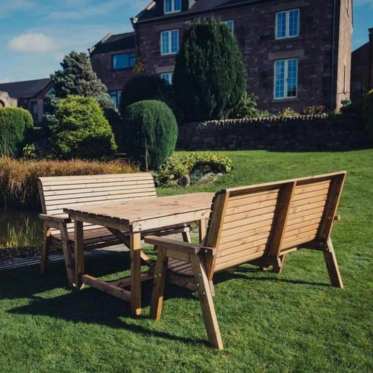 Churnet Valley Redwood Garden Table Set with 3 Seater Benches