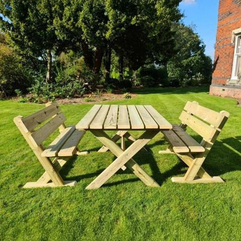 Churnet Valley Ashcombe Redwood Garden Table Set with 2 Benches