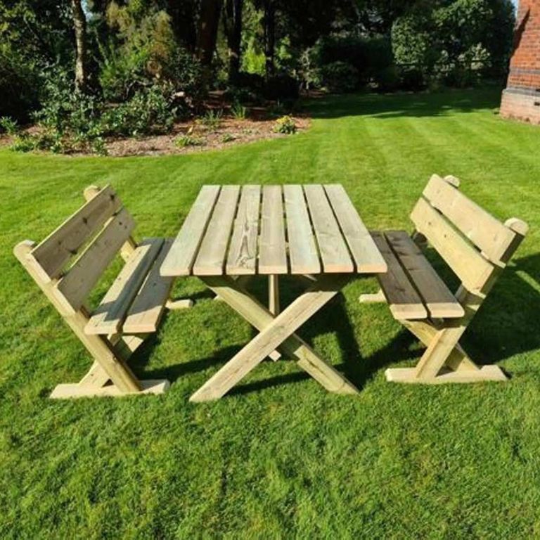 Churnet Valley Ashcombe Redwood Garden Table Set with 2 Benches