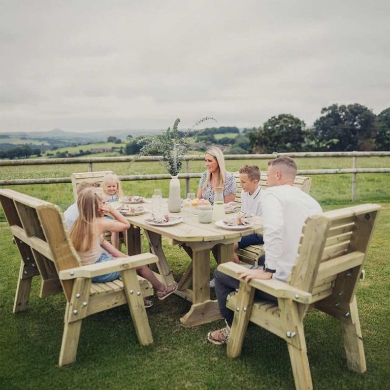 Churnet Valley Ergo Redwood Garden Table Set with 2 Chairs and 2 Benches