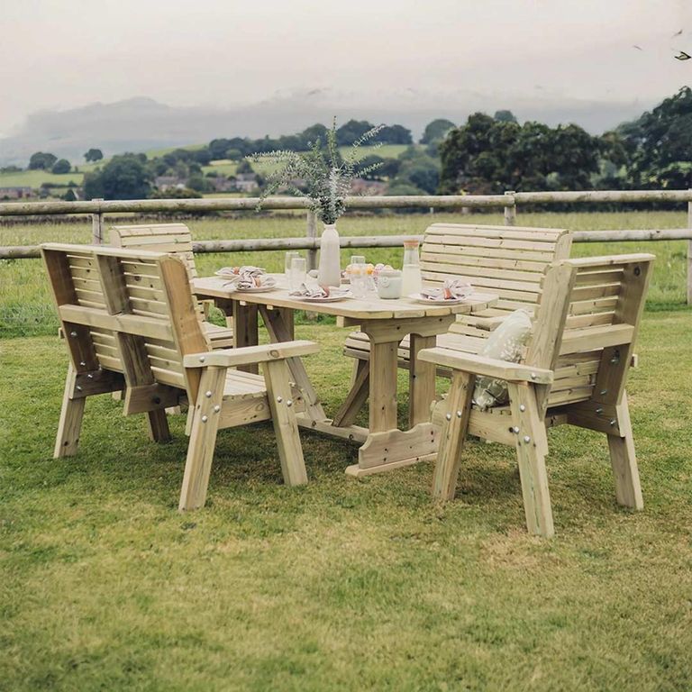 Churnet Valley Ergo Redwood Garden Table Set with 2 Chairs and 2 Benches