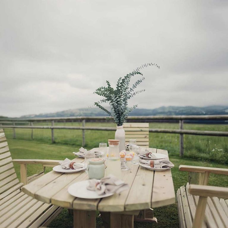 Churnet Valley Ergo Redwood Garden Table Set with 2 Chairs and 2 Benches