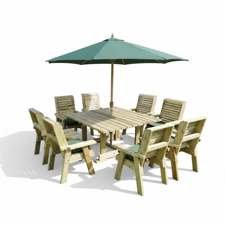 Churnet Valley Ergo Redwood Square Garden Table Set with 8 Chairs