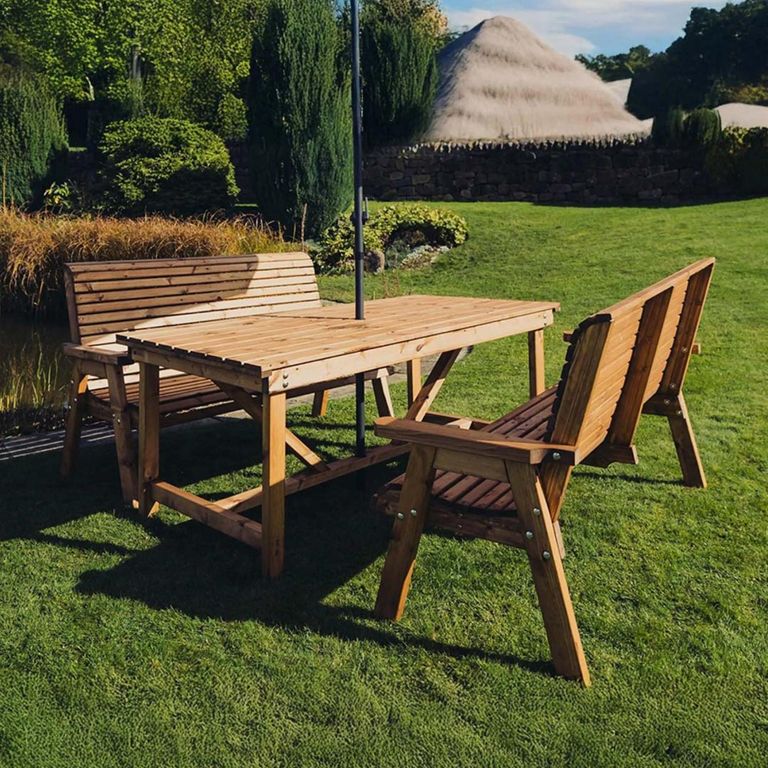 Churnet Valley Redwood Garden Table Set with 2 Seater Benches