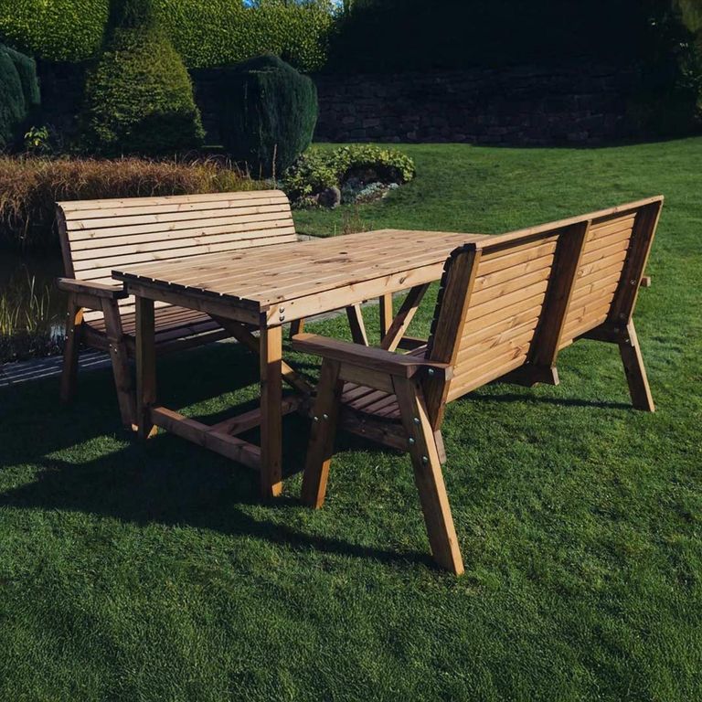 Churnet Valley Redwood Garden Table Set with 3 Seater Benches