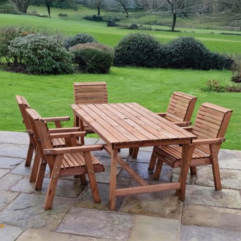 Churnet Valley Redwood Garden Table Set with 5 Chairs
