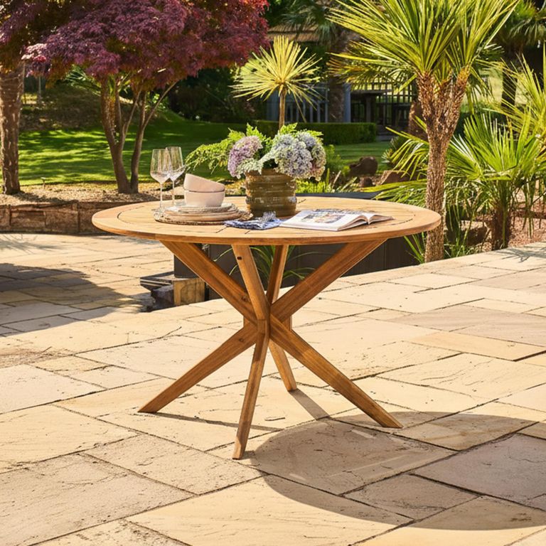 Cotswold Garden Round Dining Set - 4 Seater - 125cm - Acacia Wood - 4 Stacking Dining Armchair