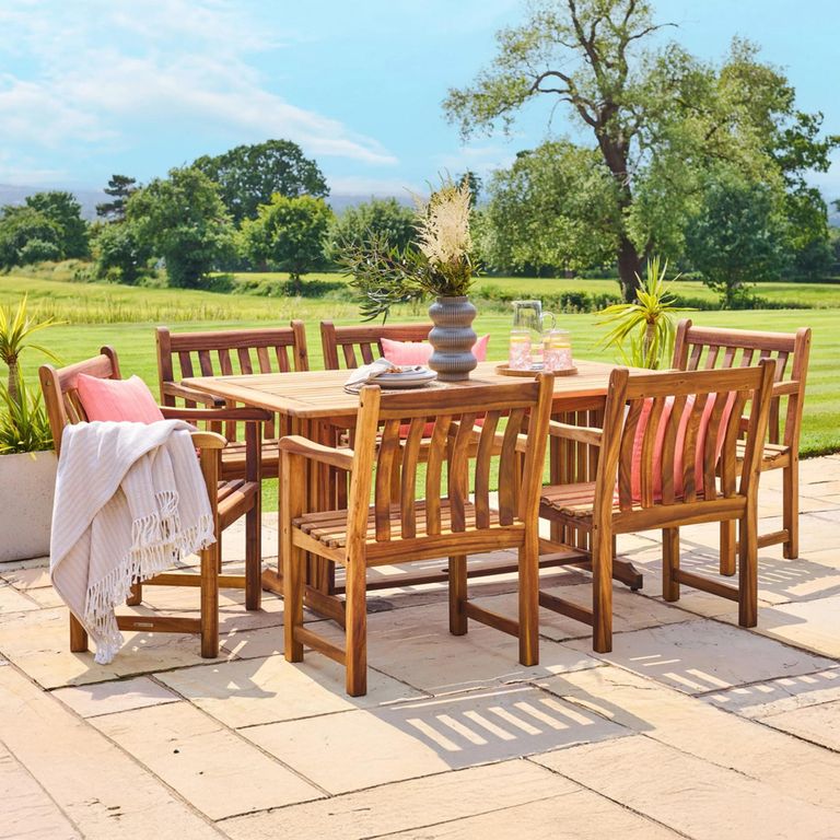 Redcliffe Garden Dining Set - 6 Seater - 165cm - Acacia Wood - 6 Broadfield Dining Armchair