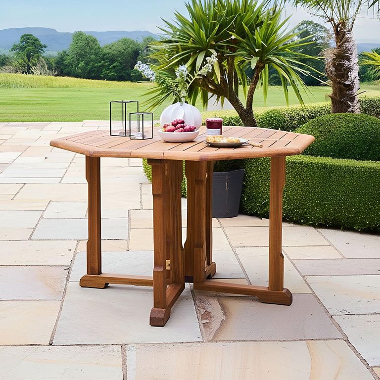 Redcliffe Garden Octagon Dining Set - 4 Seater - 120cm - Gateleg - Acacia Wood - 4 Broadfield Dining Armchair