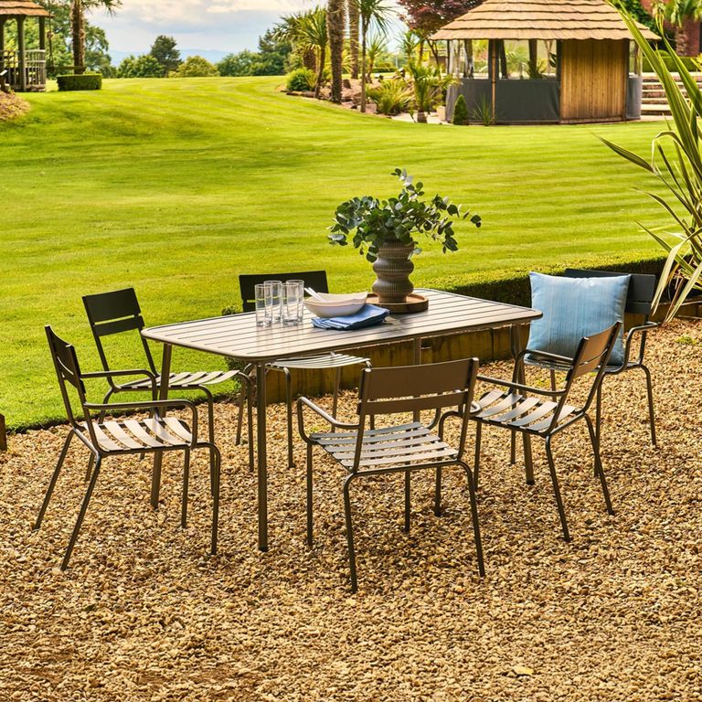 Oslo Garden Dining Set - 6 Seater - 150cm - Grey Metal - 4 Stacking Dining Chairs