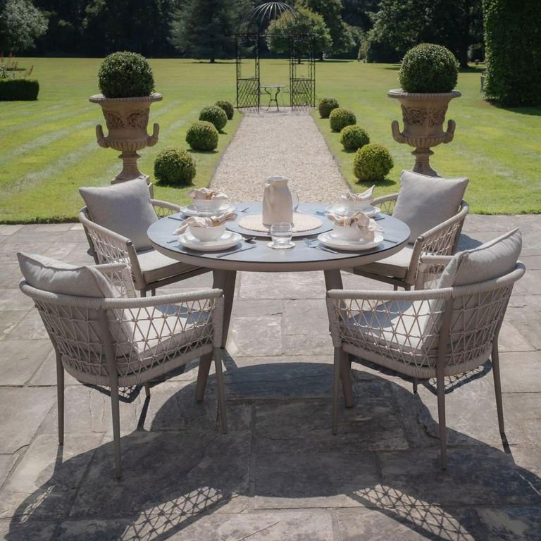 Monaco Round Garden Dining Set - 4 Seater - 120cm - Lazy Susan - Cool Linen