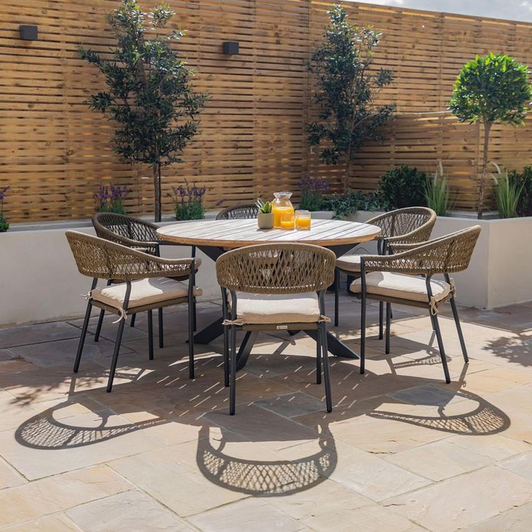 New Bali Round Garden Dining Set - 6 Seater - 140cm - Sandstone