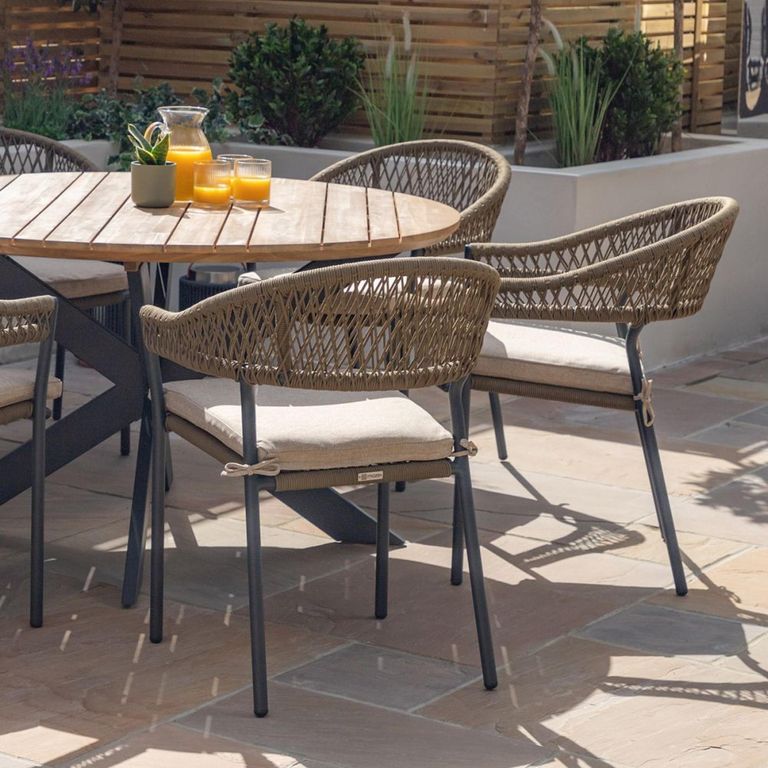 New Bali Round Garden Dining Set - 6 Seater - 140cm - Sandstone