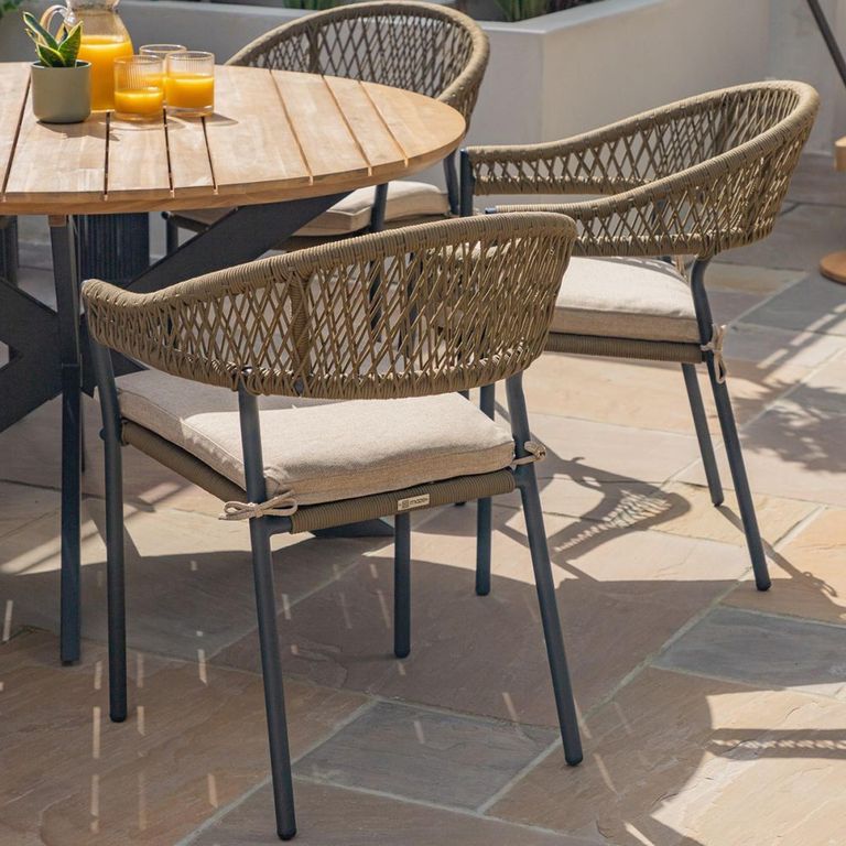 New Bali Round Garden Dining Set - 6 Seater - 140cm - Sandstone