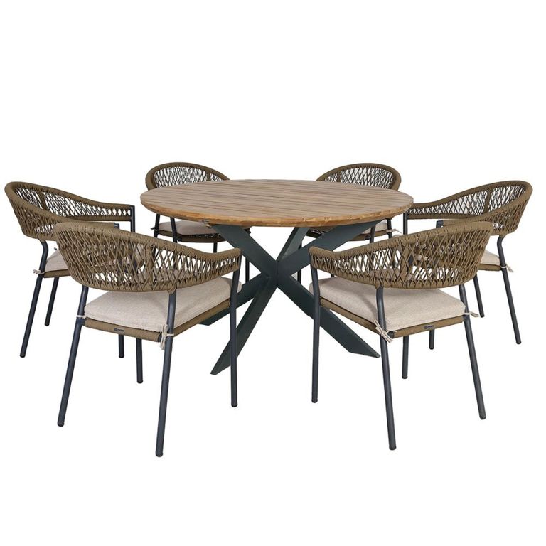 New Bali Round Garden Dining Set - 6 Seater - 140cm - Sandstone