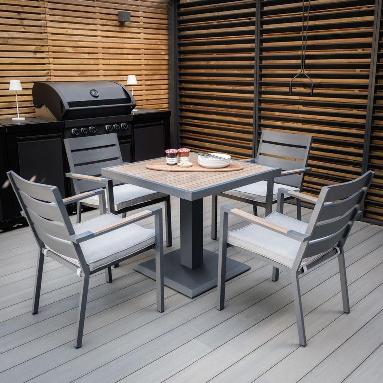 Vancouver Garden Dining Set - 4 Seater - Square - 90cm - Dove Grey