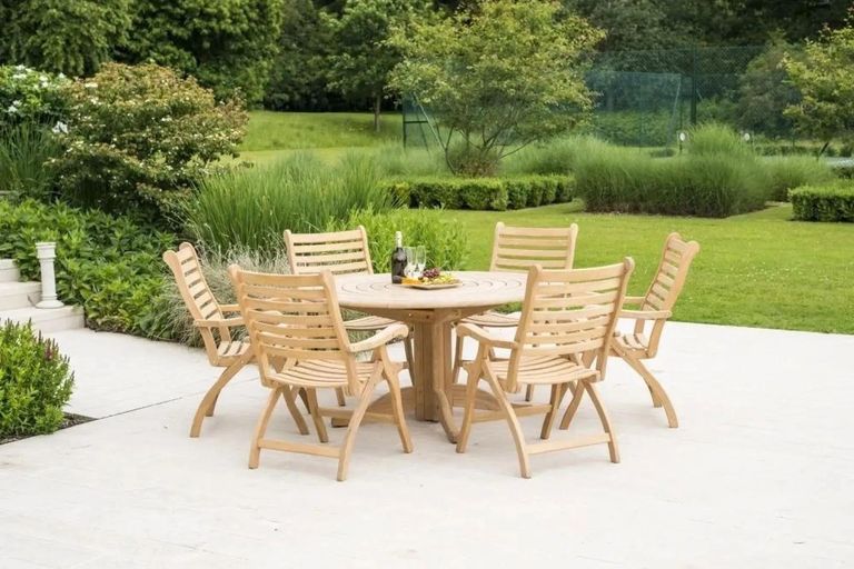 Roble Bengal Round Dining Table - 6 Seater - 145cm - Garden - Pedestal