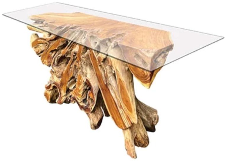 Teak Root & Glass Console Table - Small