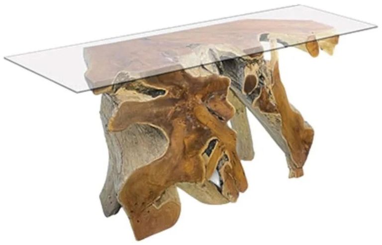 Teak Root & Glass Console Table - Small