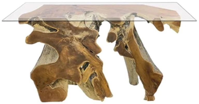 Teak Root & Glass Console Table - Small