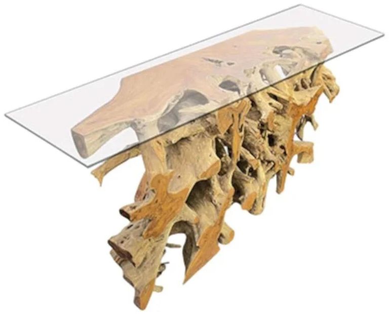 Teak Root & Glass Console Table - Large
