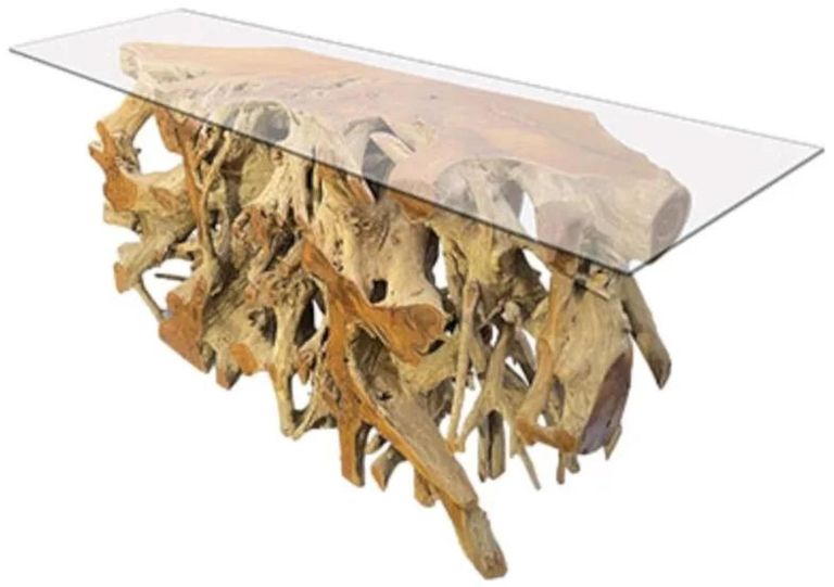 Teak Root & Glass Console Table - Large