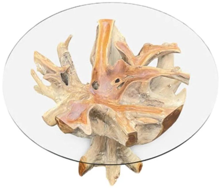 Lombok Teak Root & Glass Dining Table - Round - 4 Seater - 120cm