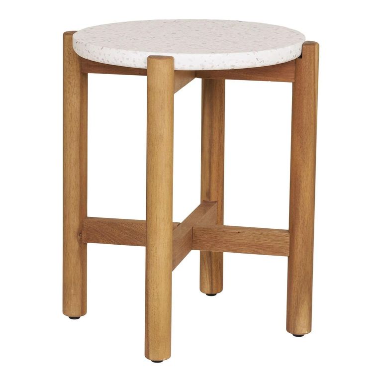 Terracina Round Garden Side Table - White Concrete Top