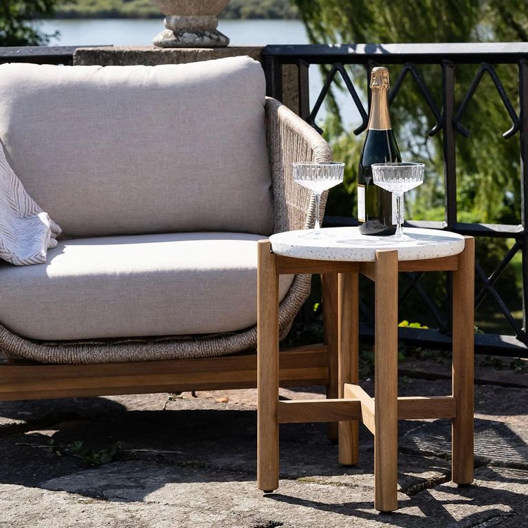 Terracina Round Garden Side Table - White Concrete Top