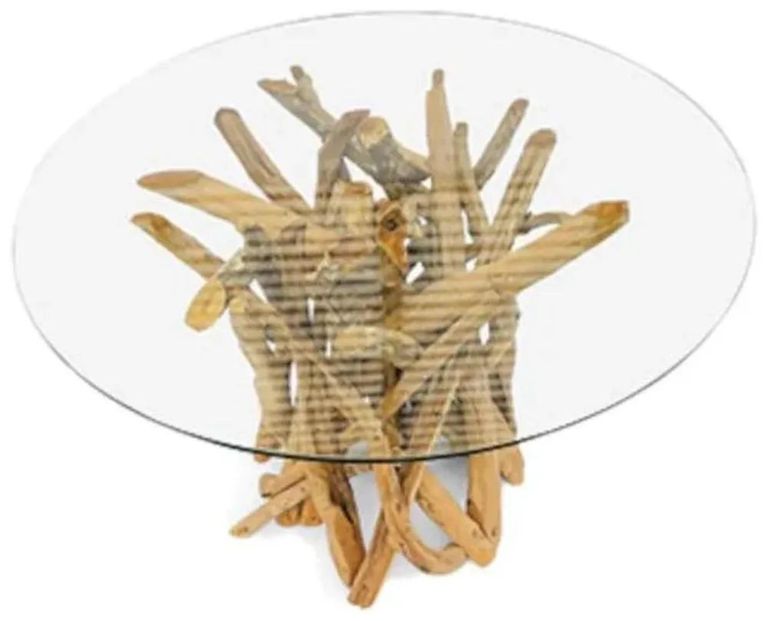 Driftwood Root & Glass Dining Table - Round - 4 Seater - 120cm