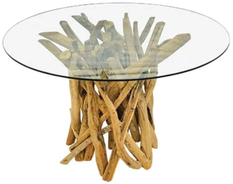 Driftwood Root & Glass Dining Table - Round - 4 Seater - 120cm
