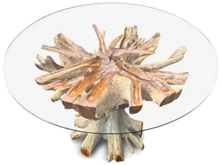 Lombok Teak Root & Glass Dining Table - Round - 6 Seater - 150cm