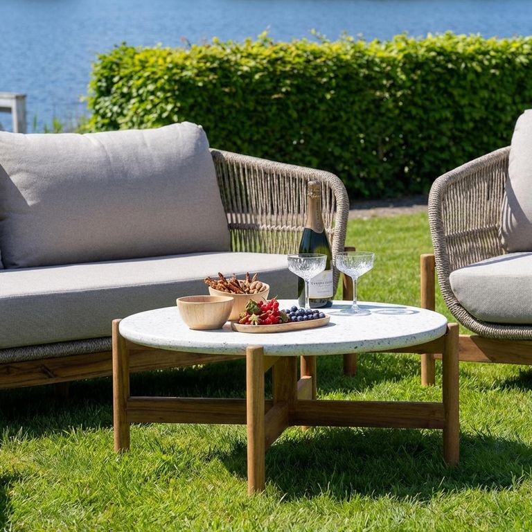 Terracina Round Garden Coffee Table - White Concrete Top