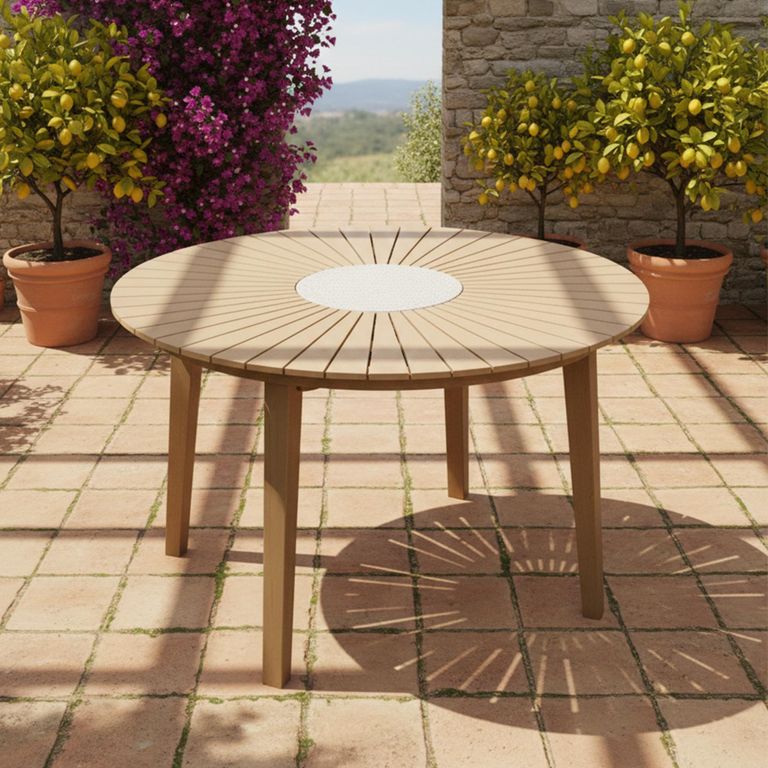 Roma Sunray Garden Round Dining Table - 120cm - 4 Seater - Terrazzo Insert