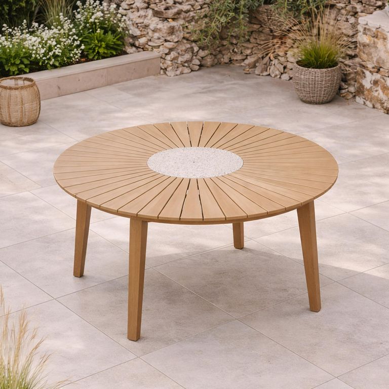 Roma Sunray Garden Round Dining Table - 150cm - 6 Seater - Terrazzo Insert