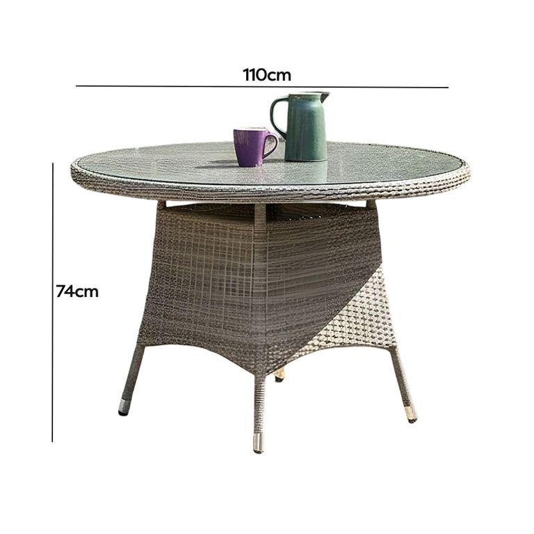 Paris Garden Dining Table - 4 Seater - 110cm - Round - Grey - Rattan