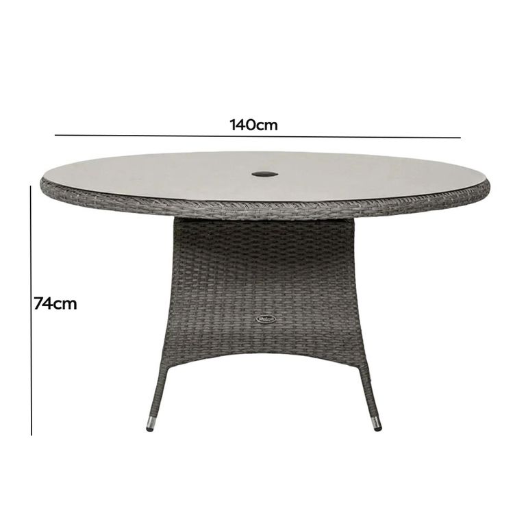 Paris Garden Dining Table - 6 Seater - 140cm - Round - Grey - Rattan