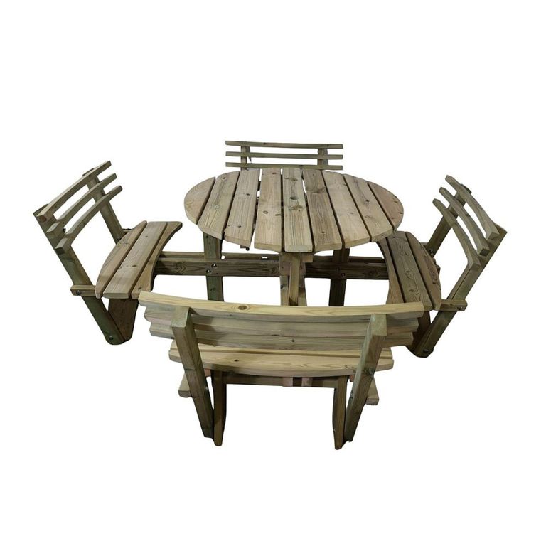 Westwood Garden Picnic Table - Round - 8 Seater with Backrest - Timber Wood