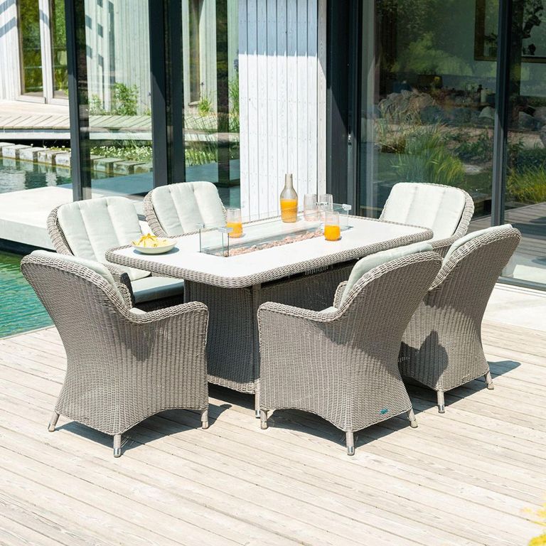 Hazelmere Dining Table - 6 Seater -  165cm - Firepit Table - Garden - Grey Weave