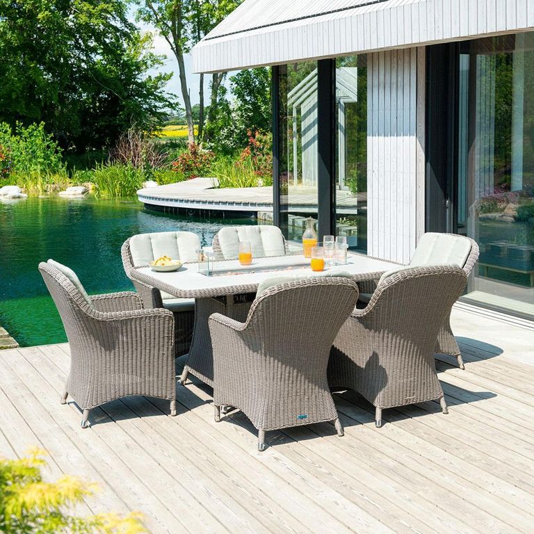Hazelmere Dining Table - 6 Seater -  165cm - Firepit Table - Garden - Grey Weave
