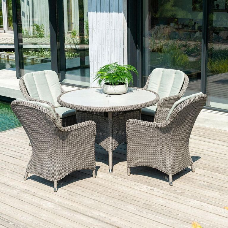Hazelmere Round Dining Table - 4 Seater - 115cm - Garden - Grey Weave