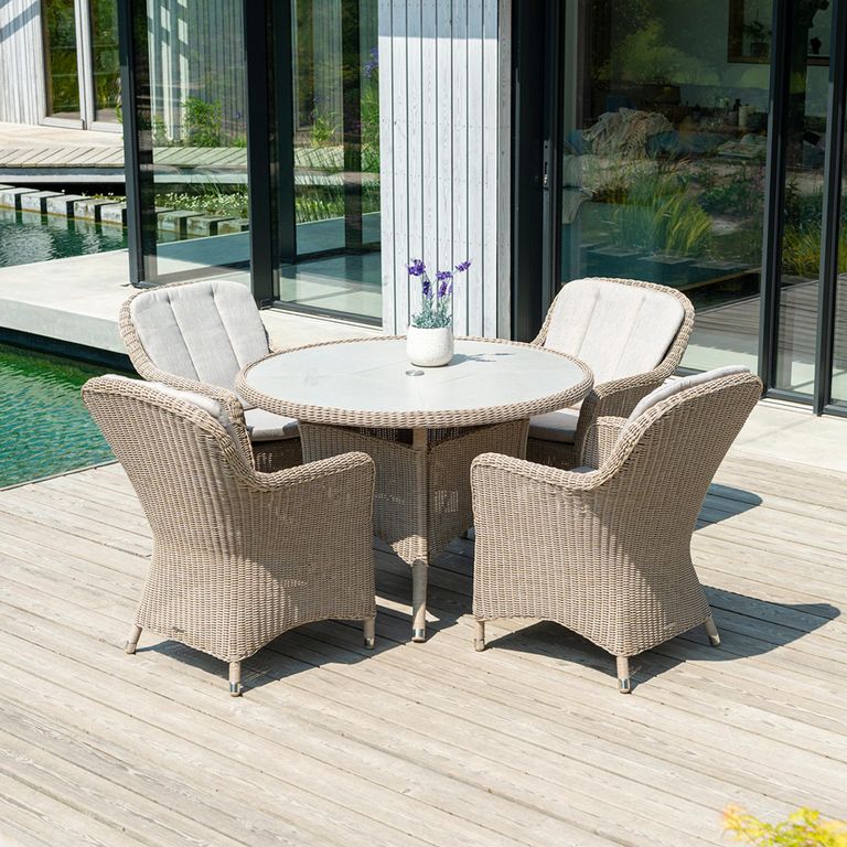 Hazelmere Round Dining Table - 4 Seater - 115cm - Garden - Natural Weave