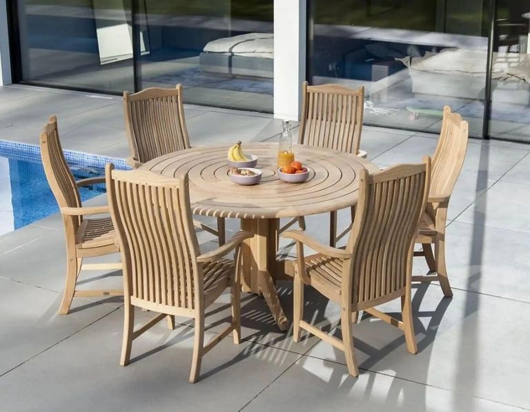 Roble Bengal Round Dining Table - 6 Seater - 145cm - Garden - Pedestal