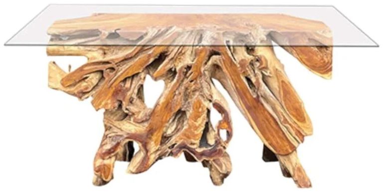 Teak Root & Glass Console Table - Small