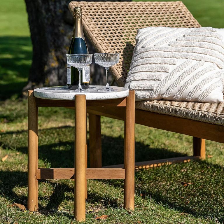 Terracina Round Garden Side Table - White Concrete Top