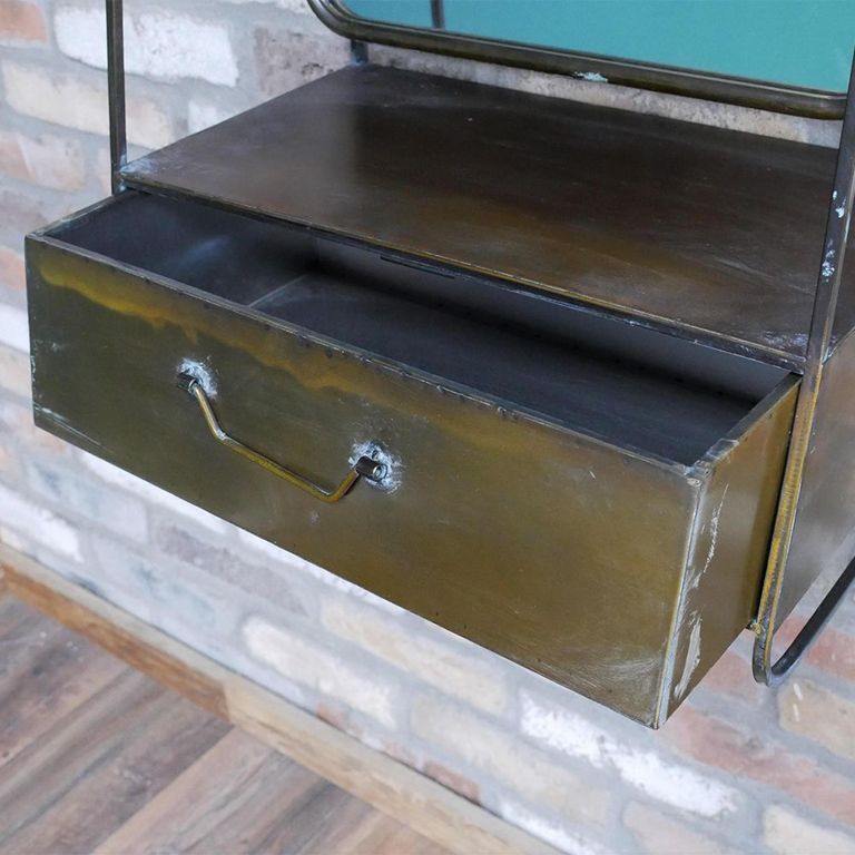 Wall Unit - Brushed Metal - 1 Drawer - with Mirror