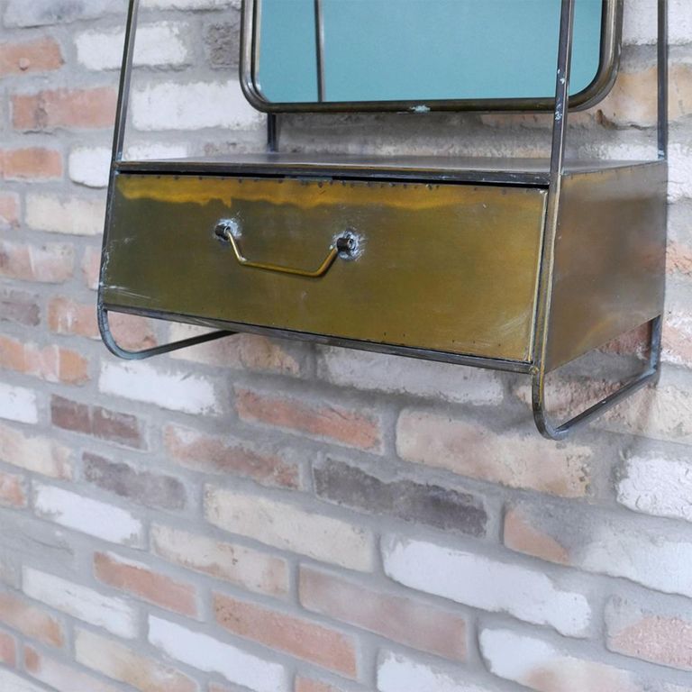 Wall Unit - Brushed Metal - 1 Drawer - with Mirror