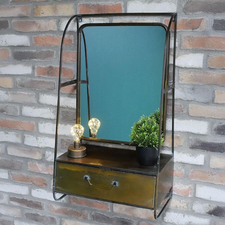 Wall Unit - Brushed Metal - 1 Drawer - with Mirror