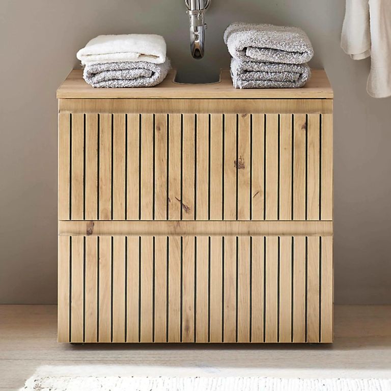 Austin Ribbed Oak Under Sink Cabinet - 2 Drawer